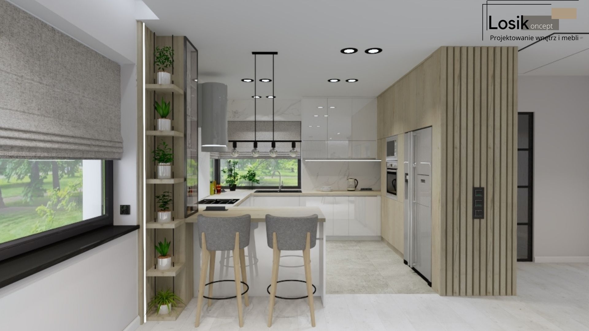 Projekt wnętrza salonu i kuchni (Kamień Pomorski)